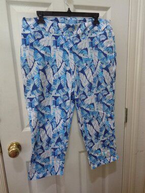 Palm Grove Woman's Capri Pants XL Blue Palm Leaves Tropical Beach